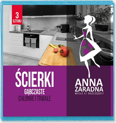 Lecka sfungjeri për pastrim Anna Zaradna, 3 copë, të kaltra