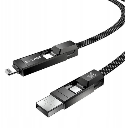 Kабел мултипорт BlitzWolf BW-HDC7, 4 во 1 USB USB C Lightning, 240W 1.2m, црна