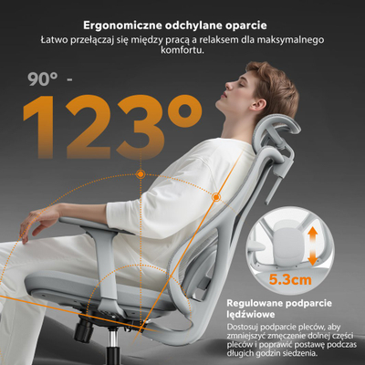 Karrige zyre SENSE7 Moyo, ergonomike, me mbështetëse rrjete, gri