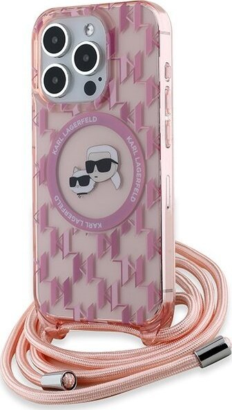 Mbulesë telefoni Karl Lagerfeld Karl &amp; Choupette Crossbody për iPhone 15 Pro, me rrip, rozë