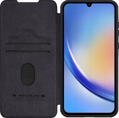 Këllëf telefoni Nillkin Qin Pro për Samsung A35 5G, lëkurë, me kapak kamere, i zi