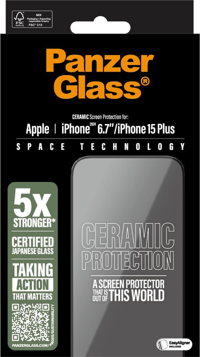 Mbrojtës ekrani PanzerGlass për iPhone 16 Plus, keramik, transparent