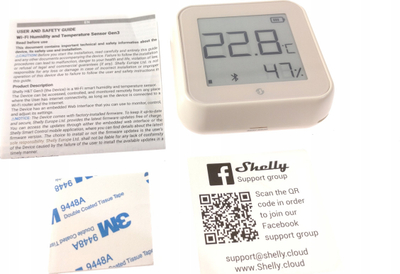 Паметен сензор Shelly Plus H&amp;T G3, температура и влажност, Bluetooth и Wi‑Fi, боја слонова коска