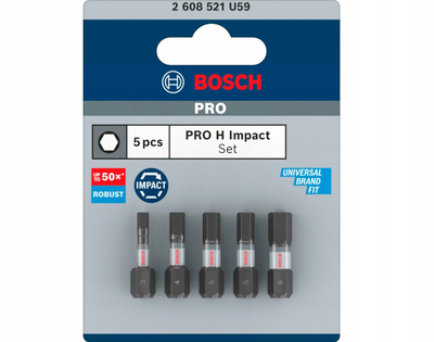 Set bitash kaçavide Bosch Pro Impact, 5 pjesë, Hex