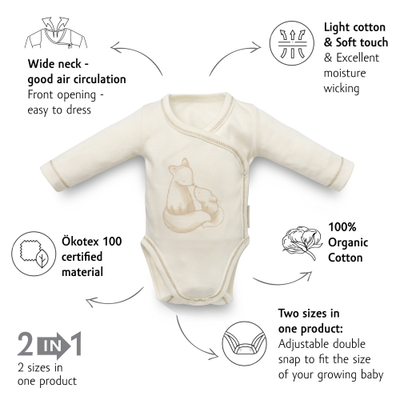 Body bebe Kenguru Gold Fox, 56-62, pambuk organik, bezhë