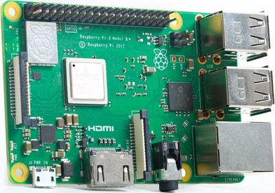 Pllakë kompjuteri Raspberry Pi 3 Model B Plus, 1GB RAM, me WiFi dhe Bluetooth, ngjyrë jeshile