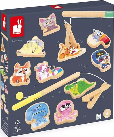 Lojë druri peshkimi Janod Applepop, 12 copa, për 2 veta, me ngjyra
