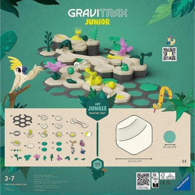 Set pistë mermeri Ravensburger GraviTrax Junior My Jungle, set fillestar, temë xhungël, shumëngjyrësh