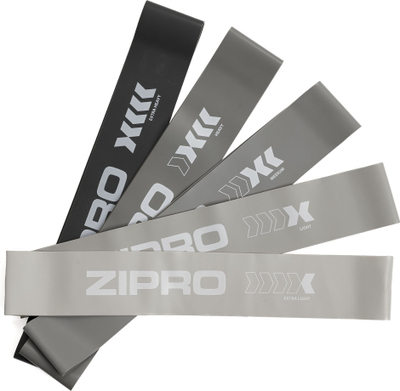 Сет еластични ленти за отпор Zipro Mini Band, латекс, 5 парчиња, сива