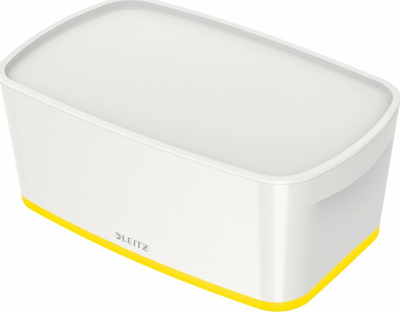 Kuti ruajtëse Leitz MyBox WOW Small, me kapak, e bardhë me të verdhë