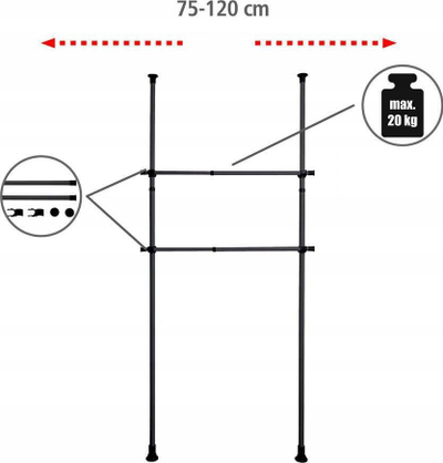 Set shufrash zgjeruese për rroba Wenko Herkules Twin, 75-120 cm, çelik edhe plastikë, e zezë