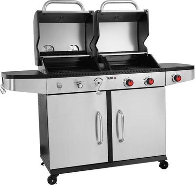 Grill me gaz dhe qymyr YATO YG-20030, 8.2kW, trup çelik inox, ngjyrë argjendtë