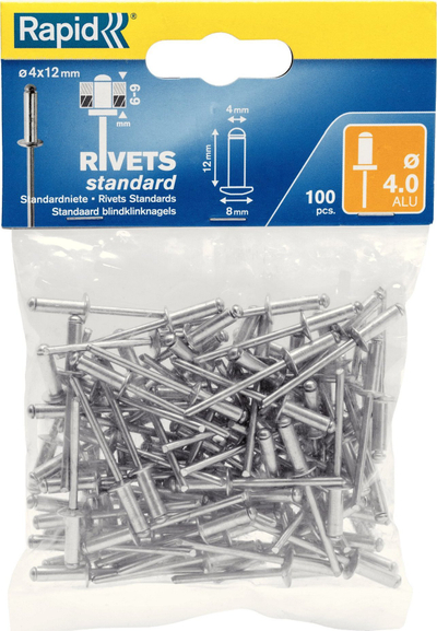Perçina alumini Rapid Standard, 4mm, 12mm, pako me 100 copë
