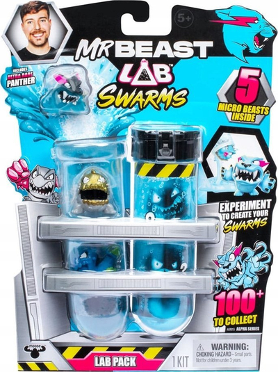 Lodër koleksionuese MrBeast Lab Swarms, set 5 figurina, me eksperiment uji, shumëngjyrëshe