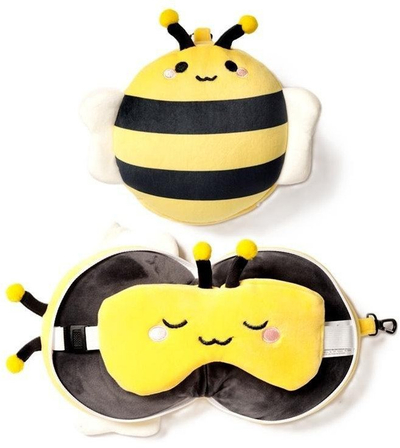 Перница за патување Relaxeazzz Adorabugs Bee, плюш, со маска за очи, жолта