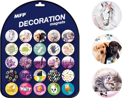 Magnet dekorativ MFP, i rrumbullakët 3.5 cm, dizajn i përzier, shumëngjyrësh