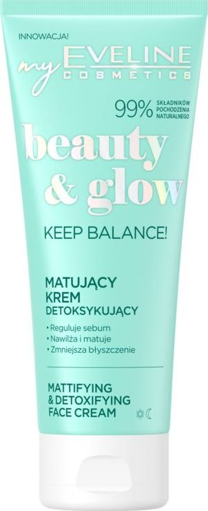 Krem fytyre Eveline Cosmetics Beauty &amp; Glow Keep Balance, për mat lëkurën, me efekt detoks, 75 ml