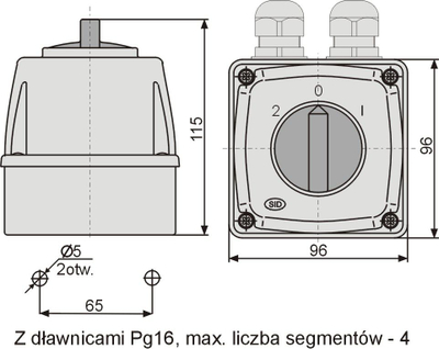 Ndërprerës rrotullues Elektromet Łuk E16-73, 3P 16A, IP44, gri