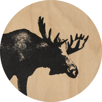 Nënfilxhan Coaster Moose, dru kompensatë, 10 cm, ngjyrë natyrale me print të zi