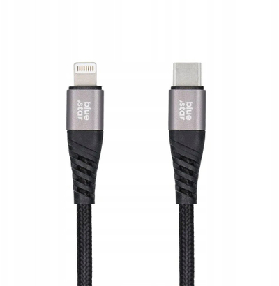 Kabllo USB Lightning Blue Star Premier, 1.2m, 2.4A, USB 2.0, e zezë
