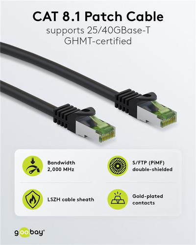 Kabllo rrjeti Goobay CAT 8.1 Patch Cord, S/FTP, 1 m, set me 10 copa, gri