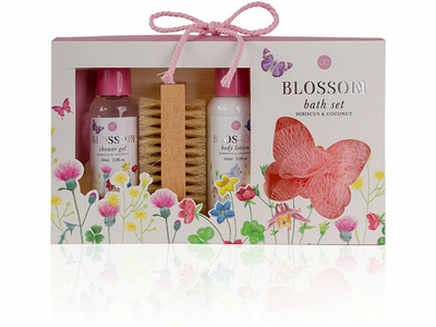 Set Accentra Blossom Hibiscus & Coconut- xhel dushi 60 ml + losion trupi 60 ml + furçë për thonjtë + sfungjer