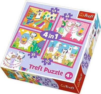 Puzzle për kalamaj Trefl 4 në 1 Llamat në Pushime, 35 48 54 70 copa, 4+
