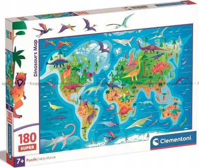 Puzzle Clementoni Supercolor Dinosaurs Map, 180 copa, nga 7 vjeç e lart, shumëngjyrësh