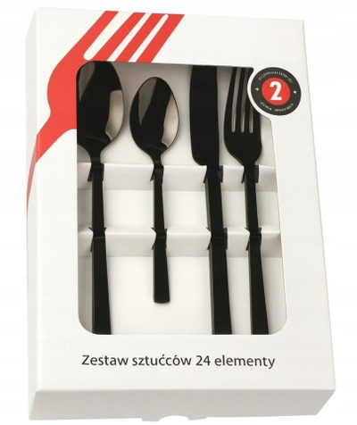 Set lugë dhe pirunë Kulig Piano Shiny Black, 24 copë, çelik inox, të zeza me shkëlqim