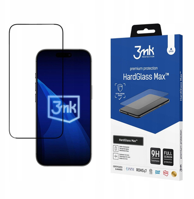 Mbrojtës ekrani 3MK HardGlass për iPhone 17 Air 17 Pro, xham i temperuar, kornizë e zezë