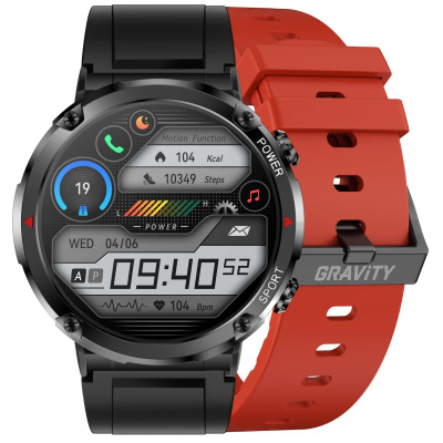Orë e zgjuar Gravity GT21 6, ekran 1.6", IP67, me rrip silikoni të kuq