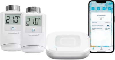 Set termostatësh inteligjentë EQ-3 Homematic IP Starter Bundle, për 2 radiatorë, kontroll përmes aplikacionit, i bardhë