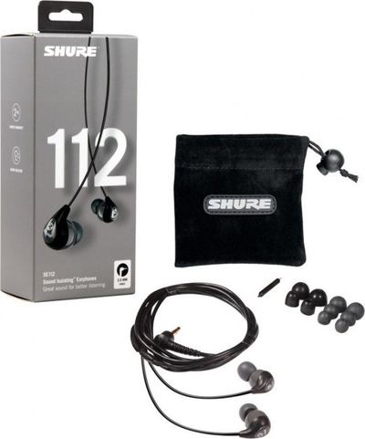 Слушалки Shure SE112 GR, во уво со кабел, изолација на звук 37 dB, сиво и црно