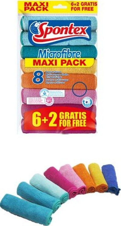 Lecka pastrimi Spontex Microfibre, 6 + 2 copë, shumëngjyrëshe