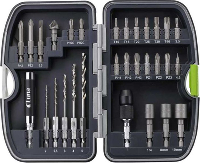 Set bitash dhe stërvitjesh Luna, 30 copa, HSS, 1/4", gri
