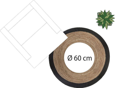 Tapet rrumbullak Atmosphera Round, juta, 120 cm, bezhë me kornizë të zezë