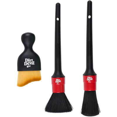 Set furçash detailing Dirt Devil, 3 copë, për brendësi makine, i zi me të kuqe