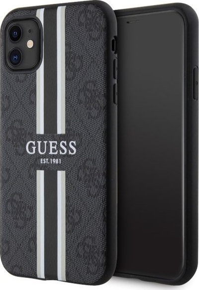 Guaskë telefoni Guess Hardcase 4G Printed Stripes MagSafe për iPhone 11 XR, 6.1", e zezë