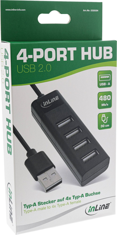 HUB USB InLine USB 2.0, 4 porta, 30cm, i zi