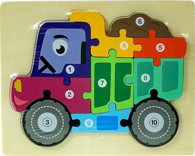 Puzzle edukativ për kalamoj, kamion druri, 10 copa, shumëngjyrësh