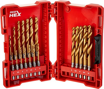 Set shpuese për hekur Milwaukee Shockwave Red Hex, 19 copa, 2-10mm, HSS TiN