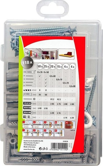 Set dyle dhe vida Fischer PROFI BOX UX 518526, përzierje madhësish, me kuti për t’i pas robat në rregull