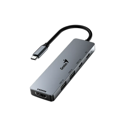 USB Hub Genius UH-500, 4 porte, 2xUSB-C/2xUSB-A 3.0, HDMI 4K, e hirtë