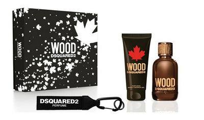 Set Dsquared² Wood For Him - Eau de Toilette 100 ml + xhel dushi 100 ml + mbajtëse çelsash