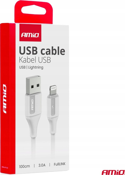 Kabllo karikimi AMiO 03919 USB në Lightning, 1m, 3A, e bardhë