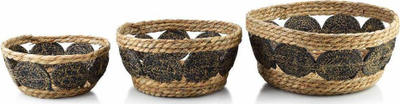 Set shporta dekorative Mondex BALI, 3 copë, bari deti, natur e zezë