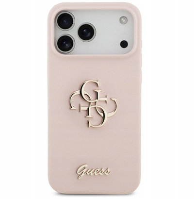 Mbulesë telefoni Guess 4G Silicone Script Big Metal Logo, për iPhone 17 Pro Max, silikon, rozë