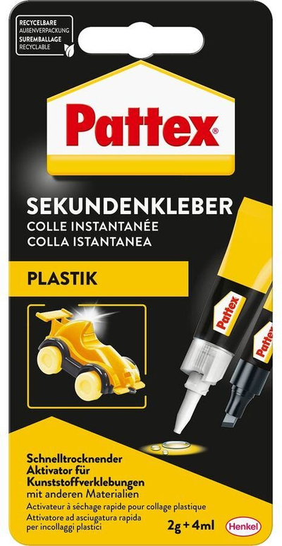 Ngjitës për plastikë Pattex PSA1C Plastix, cyanoakrilat i shpejtë, 2g + 4ml