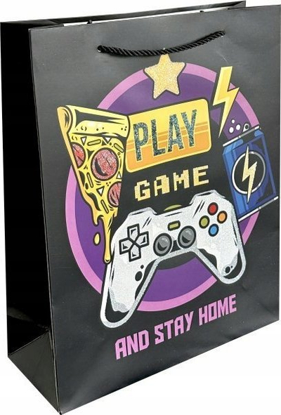 Qese dhurate gamer pa brend, me motive lojëra elektronike, letër, e zezë
