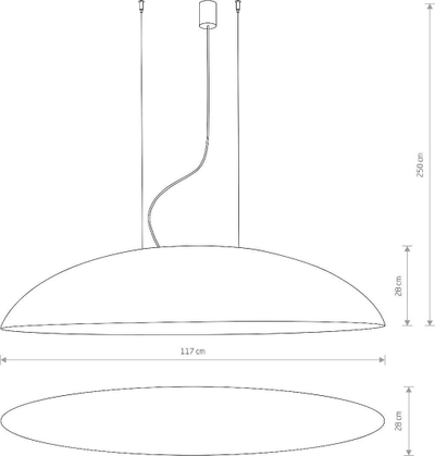 Lampë e varur Canoe V, 117cm, formë ovale, e bardhë me ari